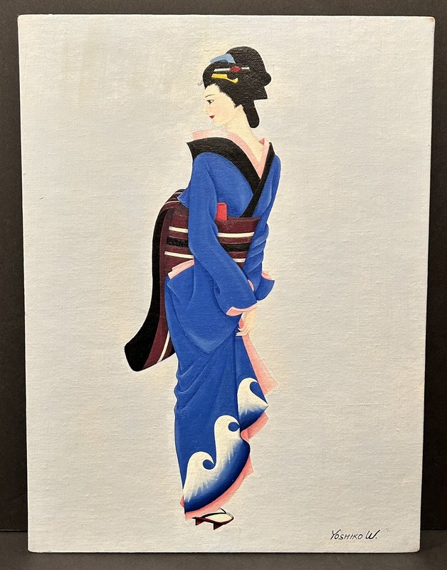 Vintage Geisha Girl Original Painting Signed Yoshiko W.