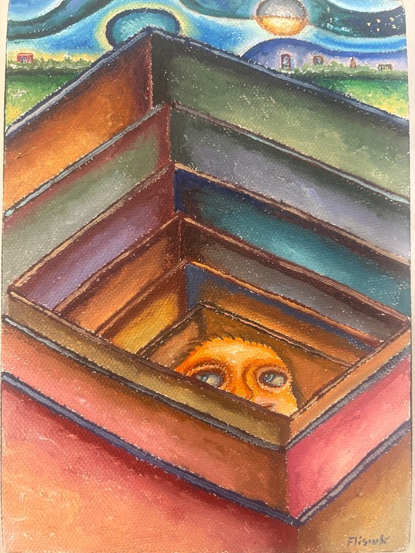 Original Marcel Flisiuk Oil Painting – «Deep Boxed» – Signed & Dated 2008