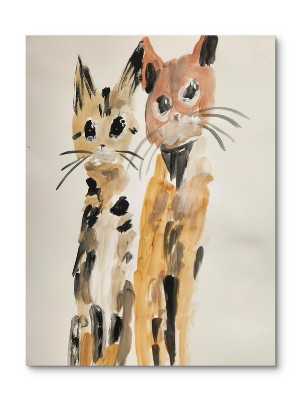 Abstract Cats Impressionistic Original Wall Art 14X11 Mixed Media Paper gallery