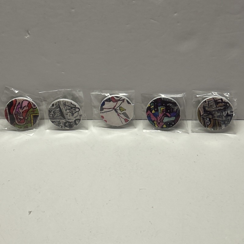 5 Original Hand Mix Painting Abstract Pin Buttons # 11