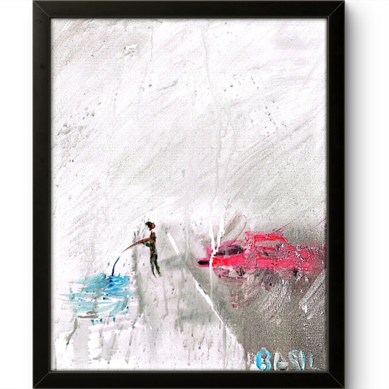 Catching Fish In The Rain Bold Color Modern Abstract Art Original Canvas 11x14 gallery
