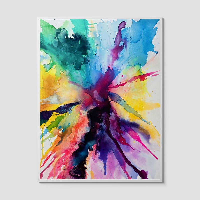 Original Abstract Watercolor Painting 17×23” Vibrant Color Burst – Signed – COA
