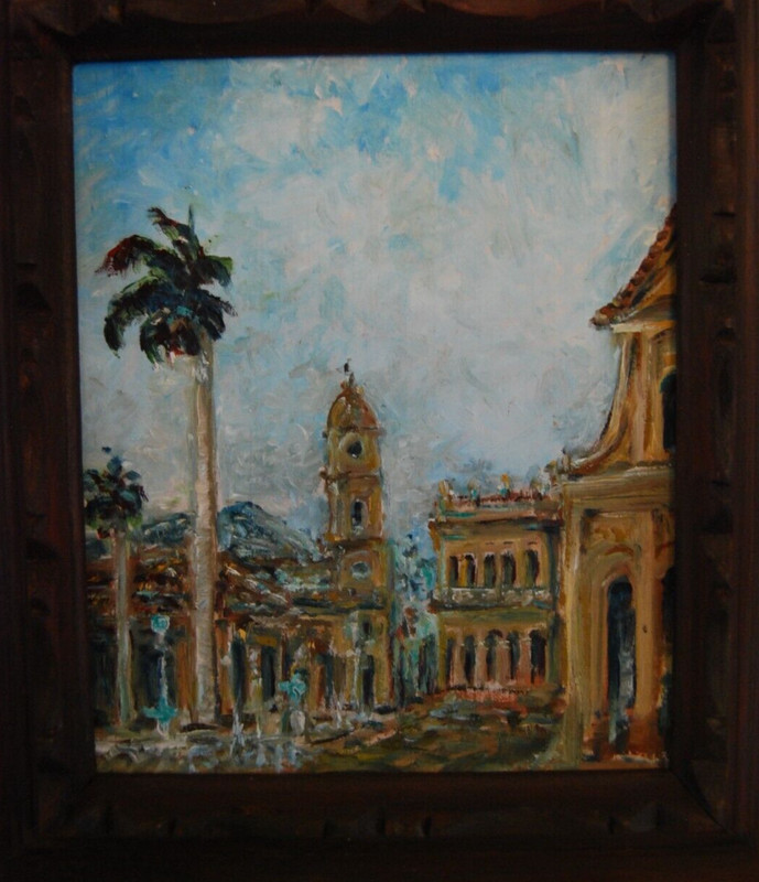 FRAMED ORIGINAL OIL "VIEW OF OLD COLONIAL TRINIDAD", CUBA ARTIST: HECTO VIDAL gallery