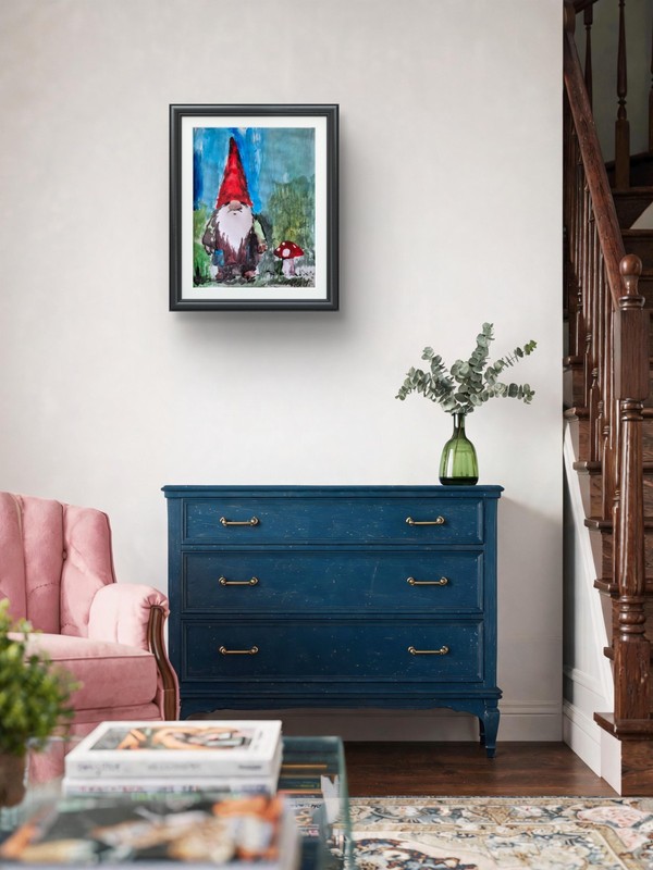 Original Modern 11x14 Expressionist Gnome Acrylic Paper Signed Bright Decor P121 gallery