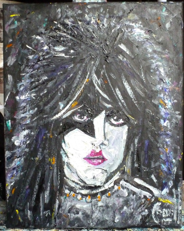 PAUL STANLEY star singer guitarist KISS painting original 8×10 signed by Crowell