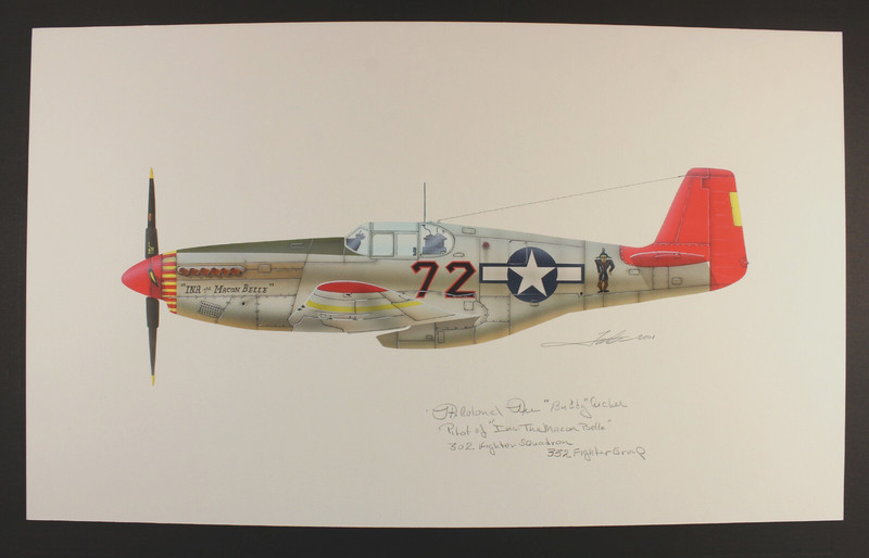 ORIGINAL artwork - signed WW2 Tuskegee Mustang ace Buddy Archer - Afro American gallery