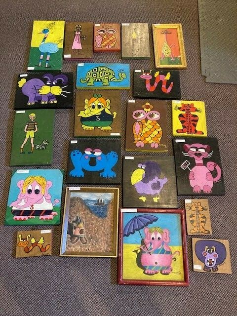 HANDPAINTED ORIGINAL VINTAGE 1972 ANIMAL WALL DECOR KID ROOM ADORABLE