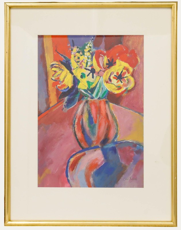 Chris Robert – Framed 20th Century Oil, Tulips in a Vase