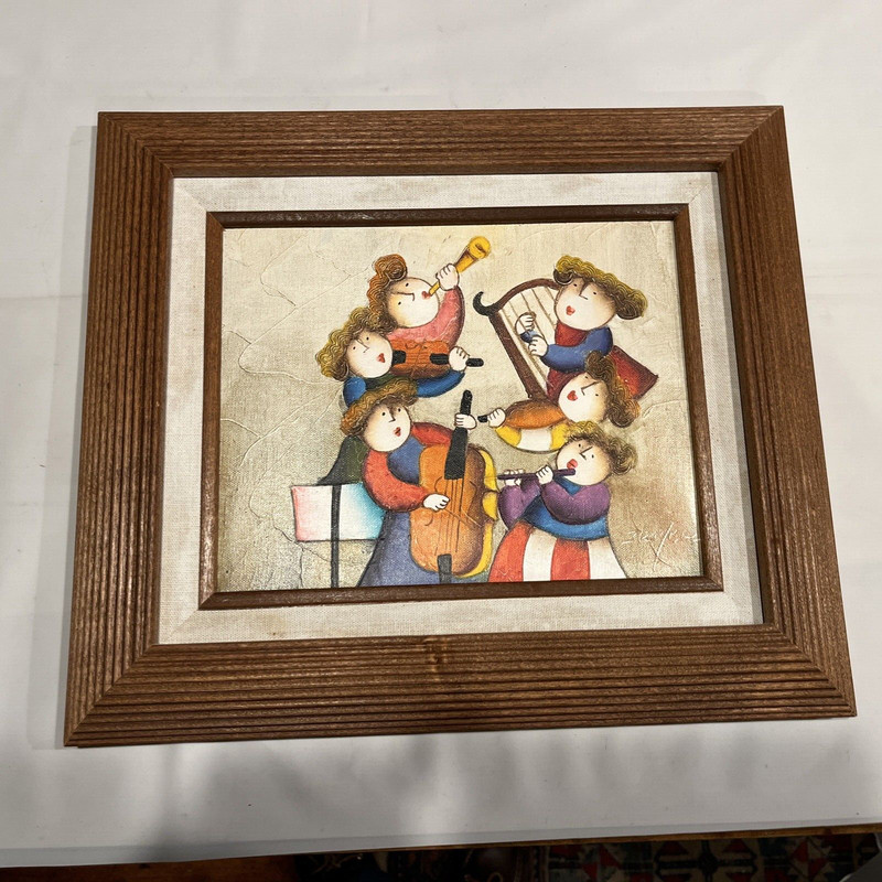 JOYCE ROYBAL SIGNED PAINTING OIL ON CANVAS MUSICIANS 15”x13” Overall