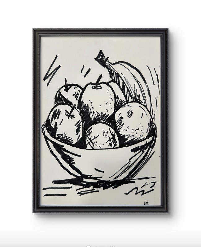 Original Abstract Fruit Bowl Painting 9×12 paper Modern Wall Art Home Decor New