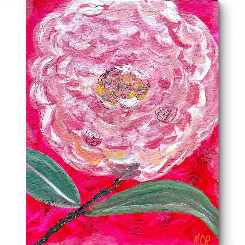 Peony Pink Flower Abstract Signed Acrylic Wall Art Painting 11x14 Canvas Board gallery