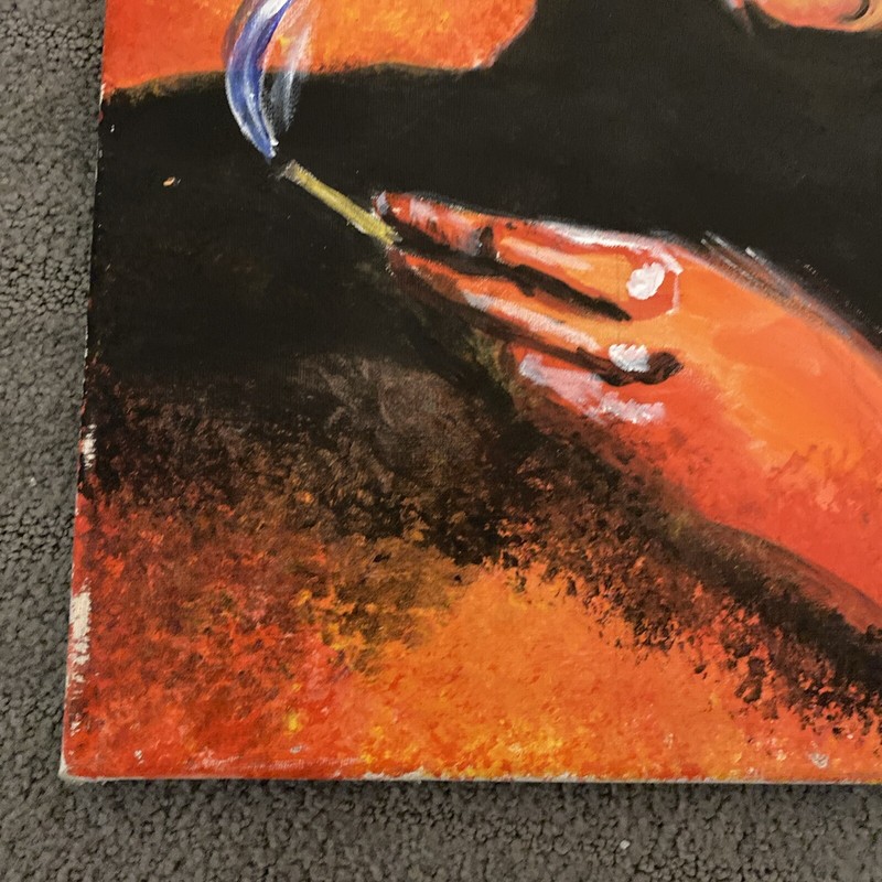 Vntg Jimmy Hendrix Portrait Original Oil Painting 24” X 18” Smoking Canvas Rare! gallery