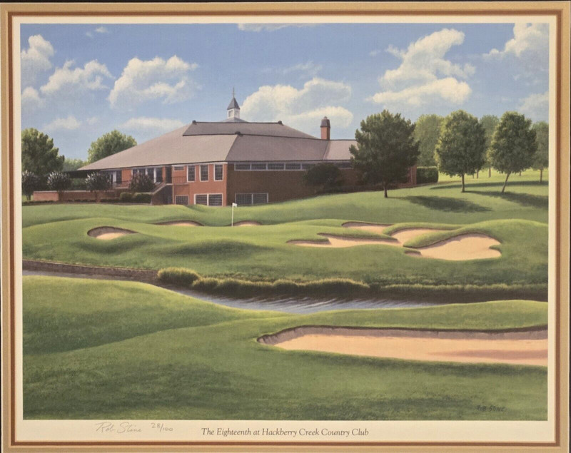 Rob Stine Hackberry Creek Golf Course Hole 18 Framed Giclee Art Signed LE 28/100 gallery