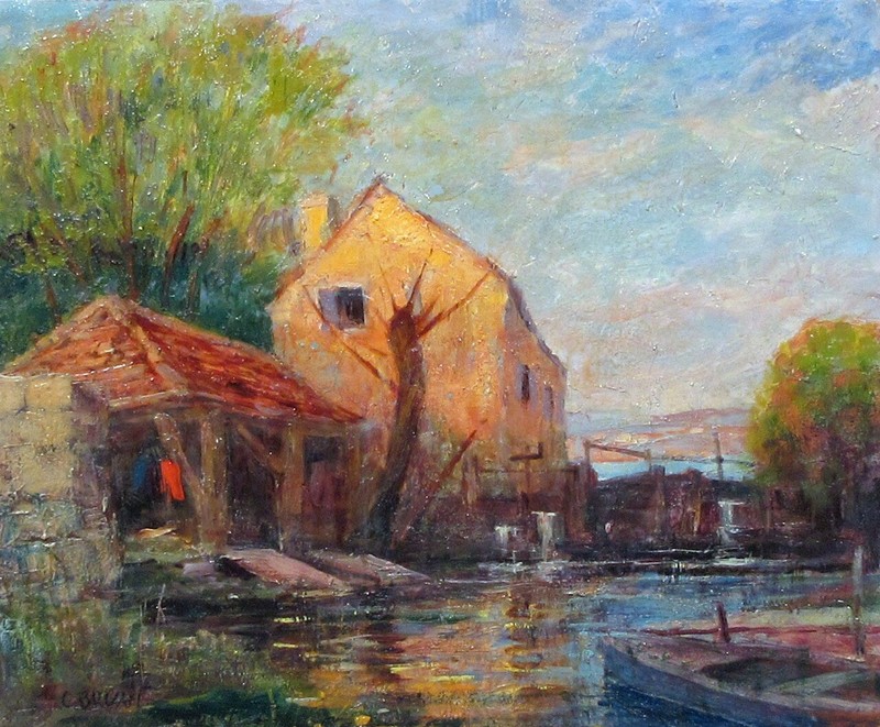 Constantin Bruni (1900-1969) Vintage French Oil Painting Moret-sur-Loing, Signed