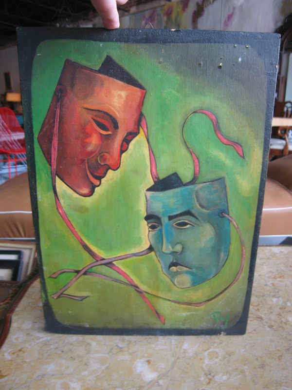 Vintage Mid Century Modern Robert Young Signed Oil on Board for Tom Stone