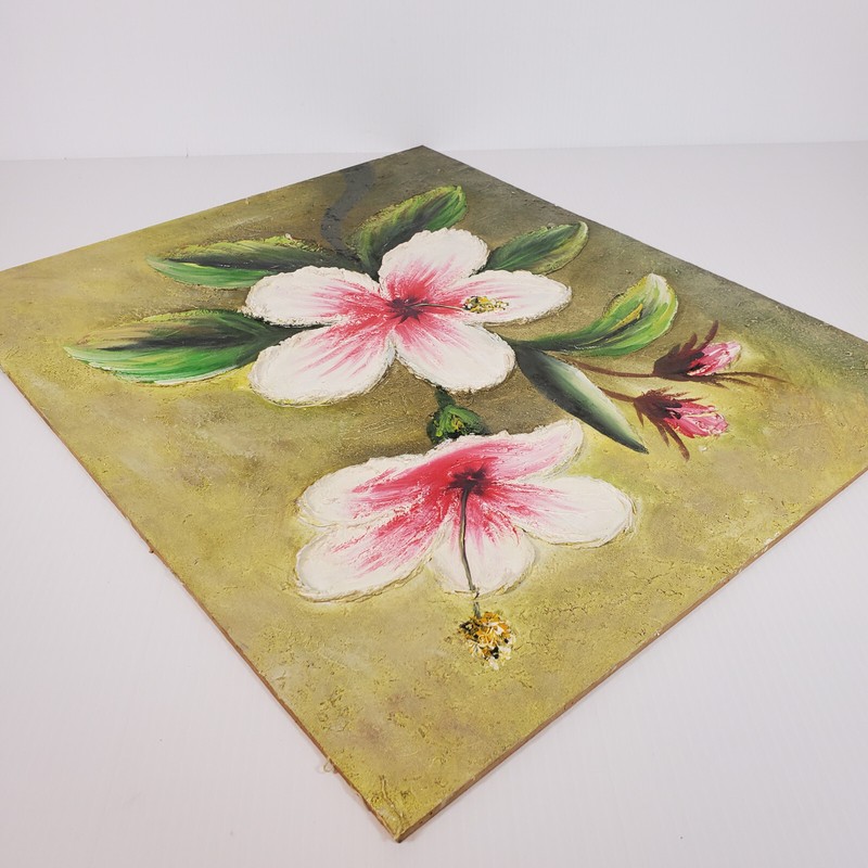 Tropical Flower Thick Spatula Impasto 24x20 Vtg Canvas Painting Masonite Board gallery