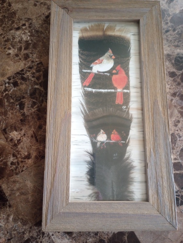 Framed And Matted Hand Painted Turkey Tail Feather
