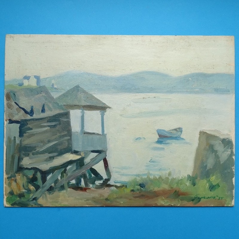 1955 Donald Carlisle Greason Rocky Neck East Gloucester Ma Harbor Oil Painting