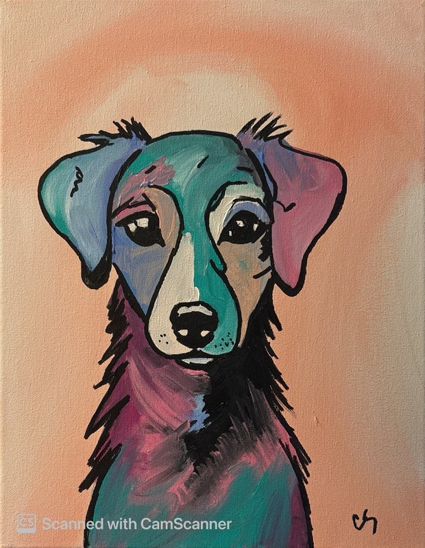 Colorful Cute Puppy Portrait Original Acrylic Painting 11×14 Signed Canvas Art
