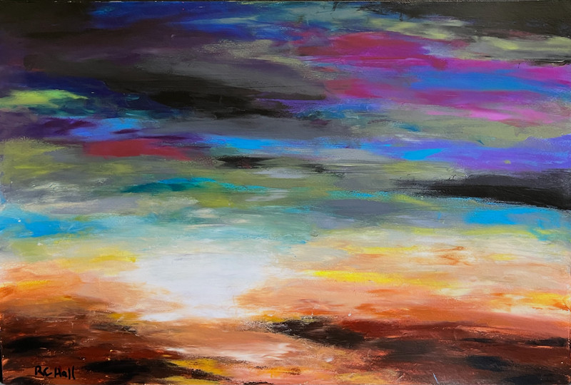 Original Abstract Landscape 12×18 on Paper Acrylic Bold Colorful Wall Art
