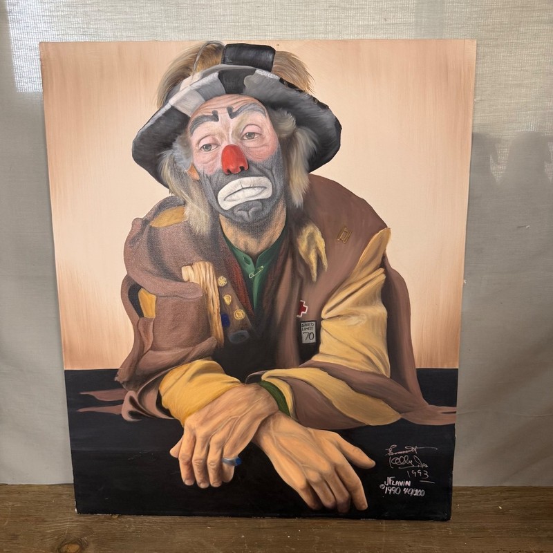 Vintage J. Flavin Emmett Kelly Jr Weary Willie Oil Painting Signed Canvas 18×24