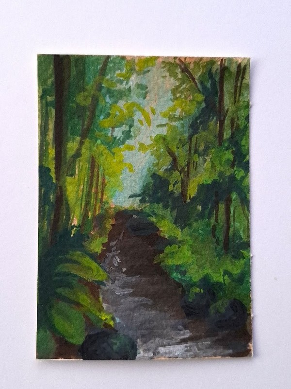 ACEO Original Gouache Forest Path Mini Painting «2,5 x 3,5»