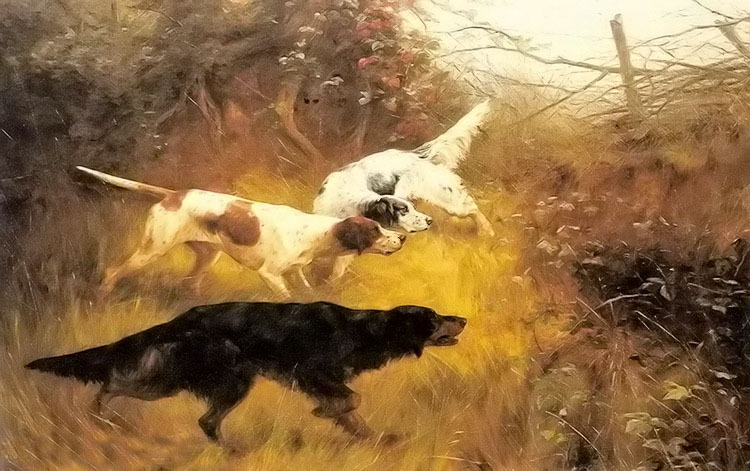 oil painting thomas blinks – three pointers in a landscape hand paint