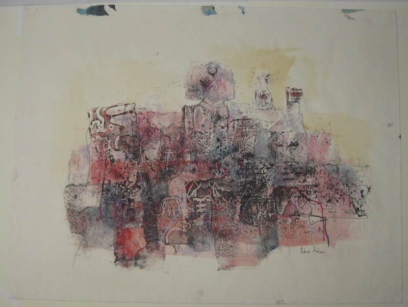 Vintage ROBERT GRIEVE ABSTRACT EXPRESSIONISM Mixed Media Monotype Painting