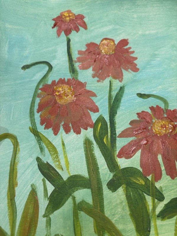 Orange Mums Abstract Painting Impressionism Original Paper 9x11 Unframed gallery