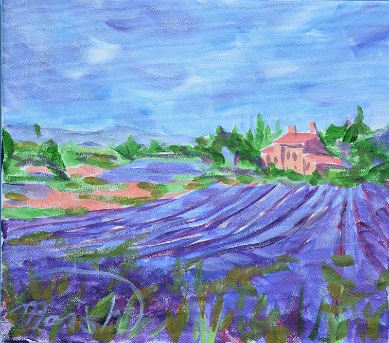Original Abstract 11x14 Impressionist Lavender Field Acrylic Canvas Signed Decor gallery
