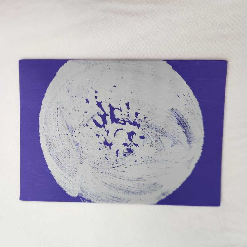 Painted Breast Pressed to flat Canvas Boob Art Painting 5×7 Purple Silver