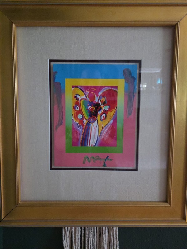 PETER MAX «Angel with Heart» Acrylic Mixed Media on Paper Signed Framed