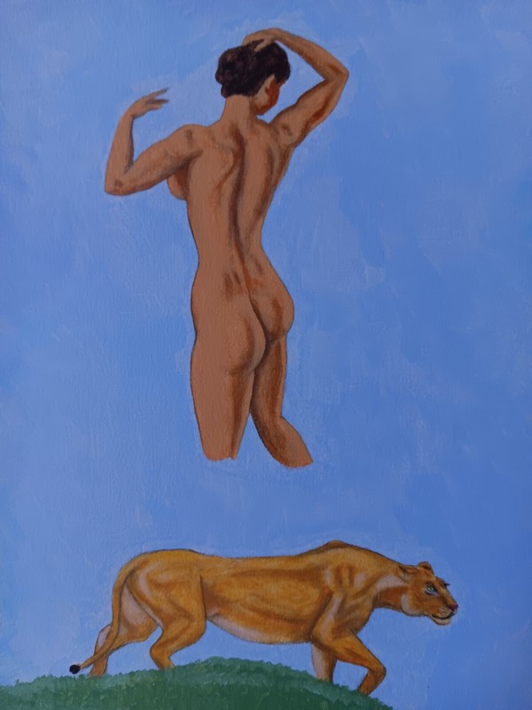 female figure painting nude acrylic artist Jerome Cadd «Lioness hills «
