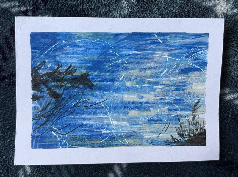 ACEO Original Abstract Blue Water Lake Ocean Landscape Nature Painting on Paper