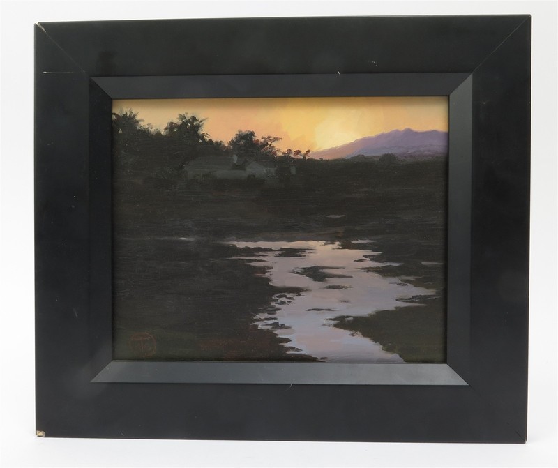 Original Framed Oil Painting by Kevin Turcotte, "Evening Reflection" 13.75" gallery