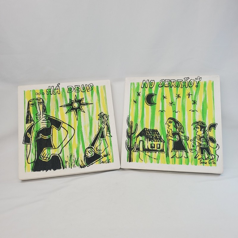 Set Of 2 Jorge Costa Canvas Folk Art Brazil Sertao Backlands 12×12