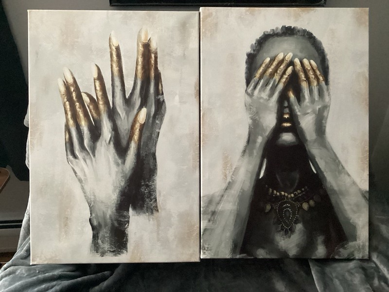Two Canvases Of Black Art Large 16x 24 Inches