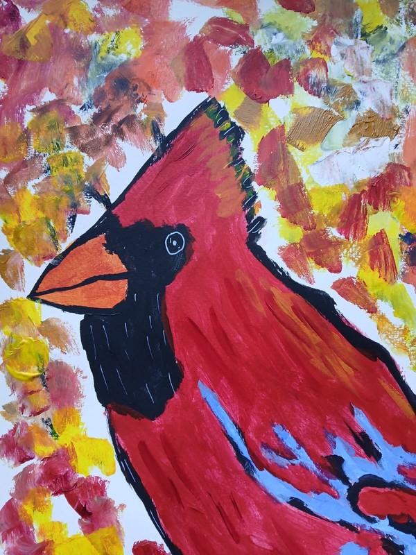 Abstract/Impressionism 11x14 Flaming Red cardinal Handmade Colorful Art Painting gallery