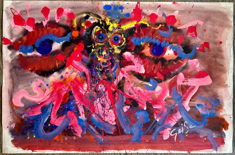 HENDRIK GRISE Large Abstract Expressionist Mixed Media Painting Original Signed