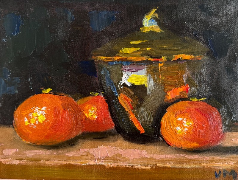 Tangerines Original Oil Painting Still Life Canvas Impasto Vintage Wall Decor