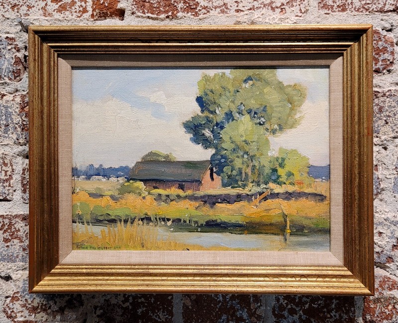 Arthur Hill Gilbert -Red Barn in a Farm Landscape -c1930s Oil painting gallery