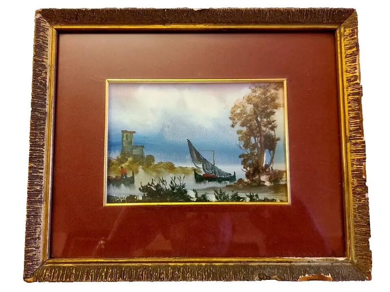 Antique Painting Italian Landscape in Original Wood Frame 11″ x 9″ In #2.
