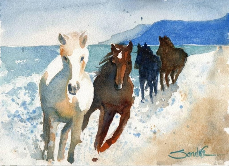 Horses of Santa Cruz Island : Sandra Watercolors™ California : ORIGINAL PAINTING