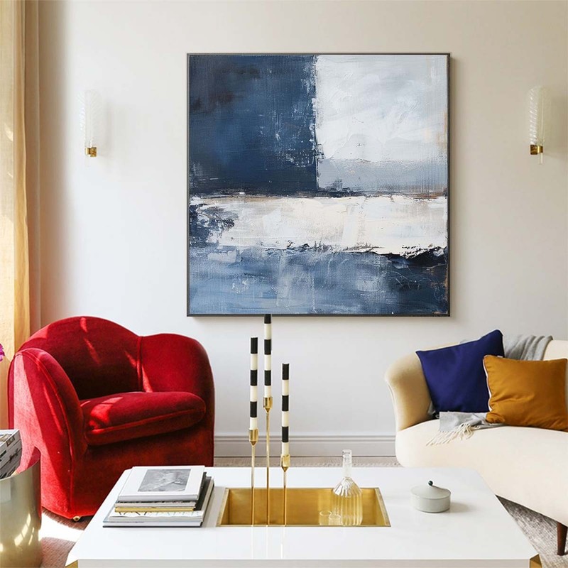 Large Wall Art Abstract Hand Painted Oil Painting Canvas Home Decor Blue Gray