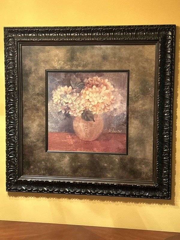 Albena Hristova «Still Life Flowers in Vase” 35 1/2 X 35 1/2 Framed Art Vintage 