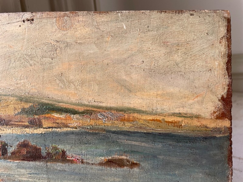 19th French Impressionism - Oil Panel Painting - Seascape Rocky Coast gallery