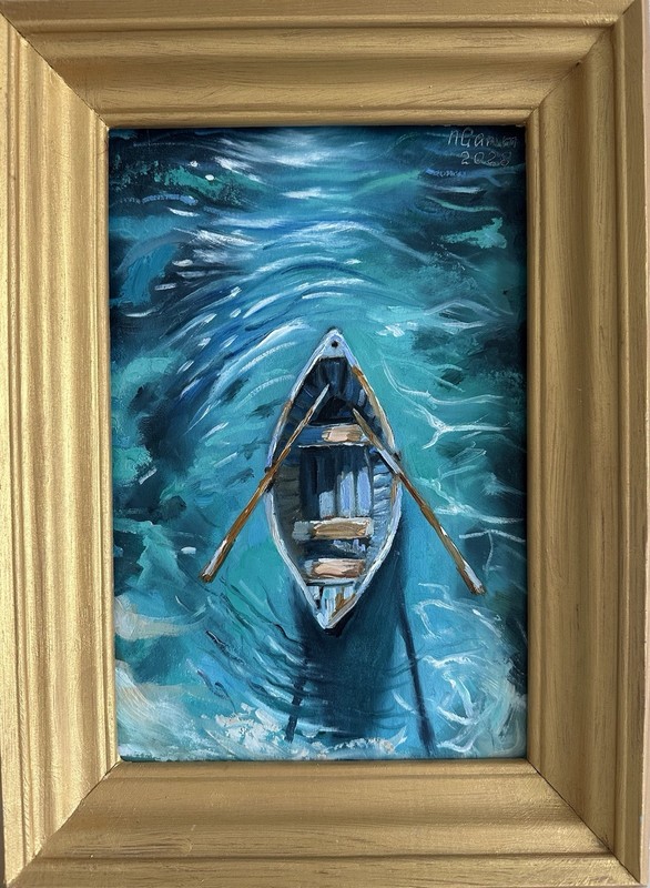 original oil painting Seascape 20x30cm Turquoise Water Boat Wall Art Gift