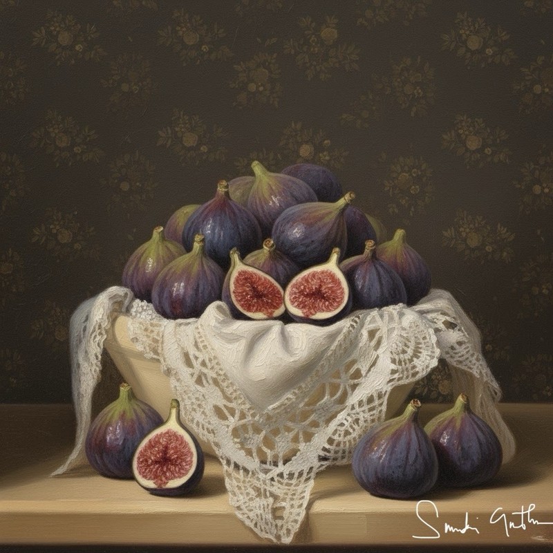 Oil Painting “Fig Stills” Original Still Life Art Work 12”x12” Hand Painted Food