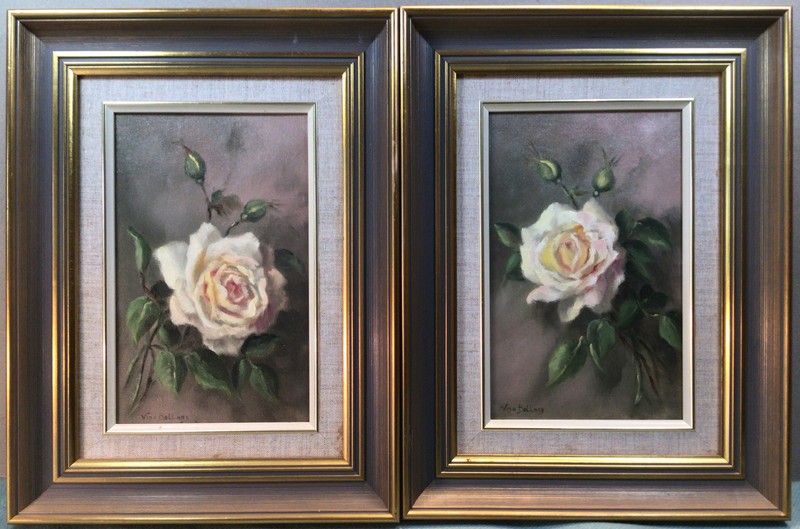 Vida Bollard Pair Of Framed Roses Oil Paintings