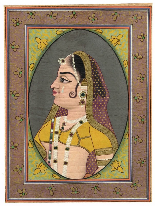 Portrait Painting Of Rajput Queen Handmade Vintage Art On Silk Cloth 10×14 Inch